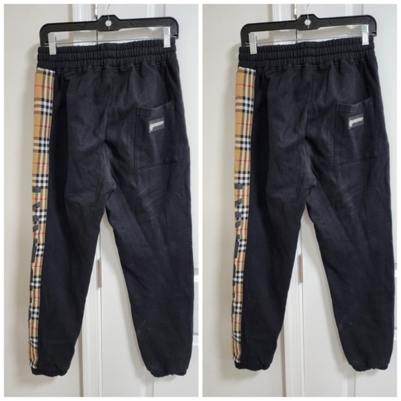 Authentic Burberry Black Cotton Check Drawstring Pants - Picture 6 of 8